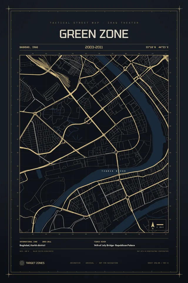 Baghdad Green Zone poster, champagne gold colorway